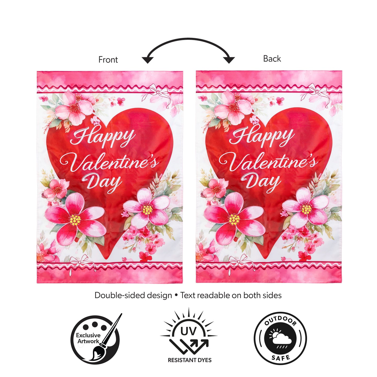 Happy Valentine’s Day Heart Applique House Flag