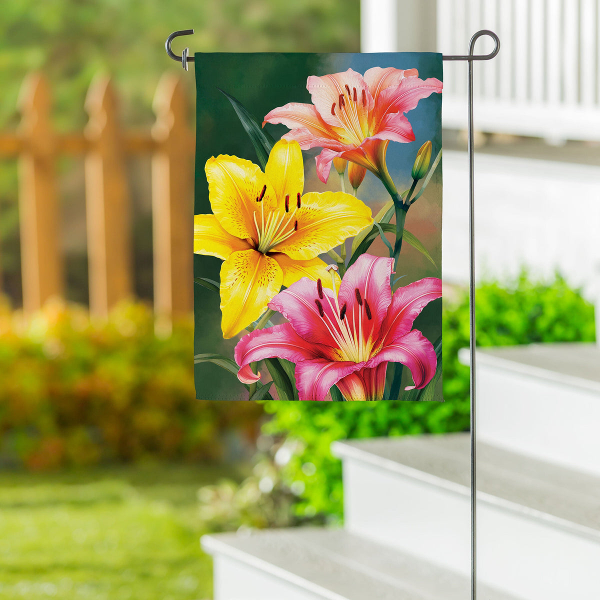 Colorful Daylily Suede Garden Flag