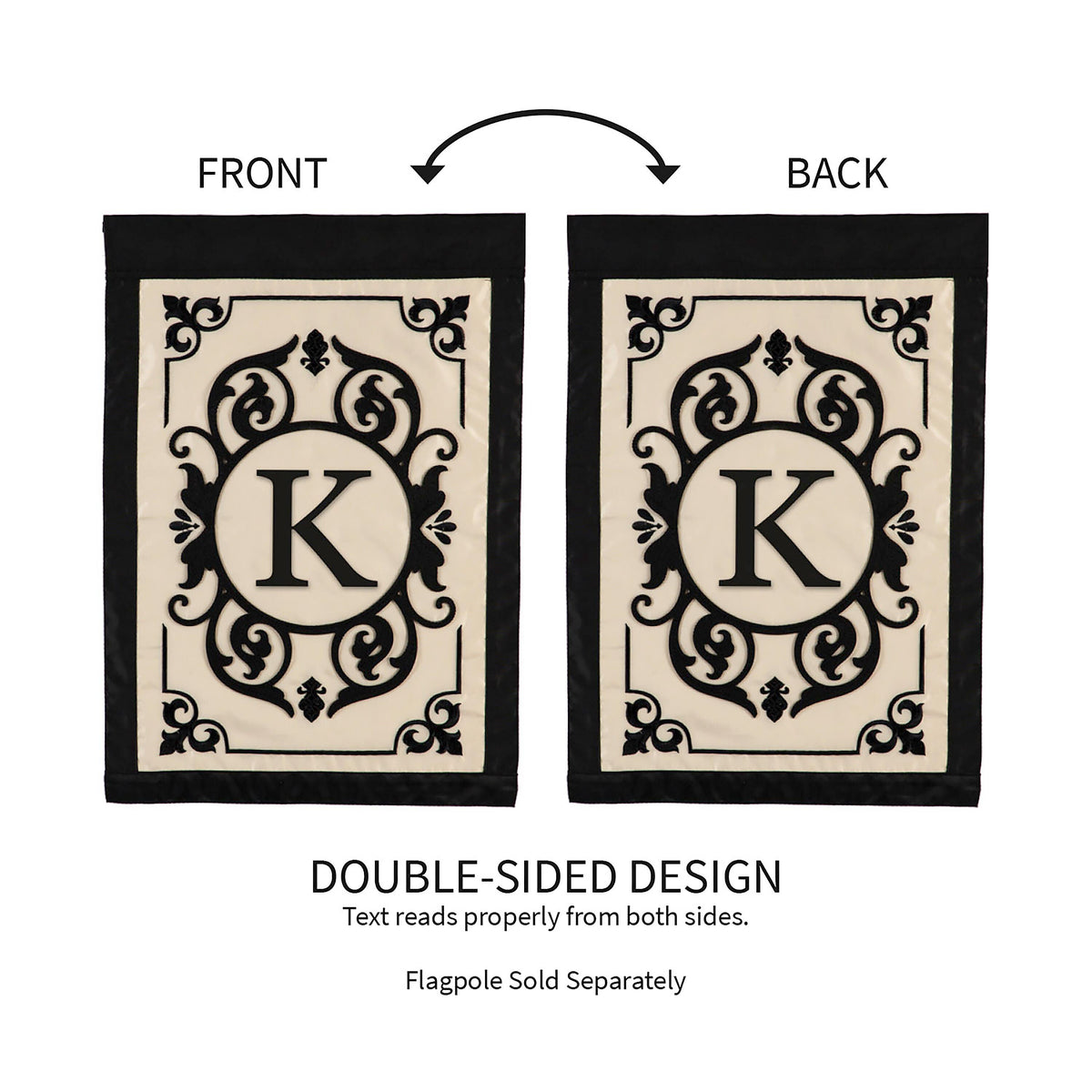 Cambridge Monogram Garden Applique Flag, Letter K