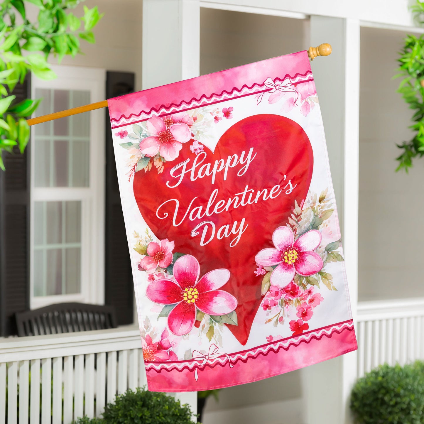 Happy Valentine’s Day Heart Applique House Flag