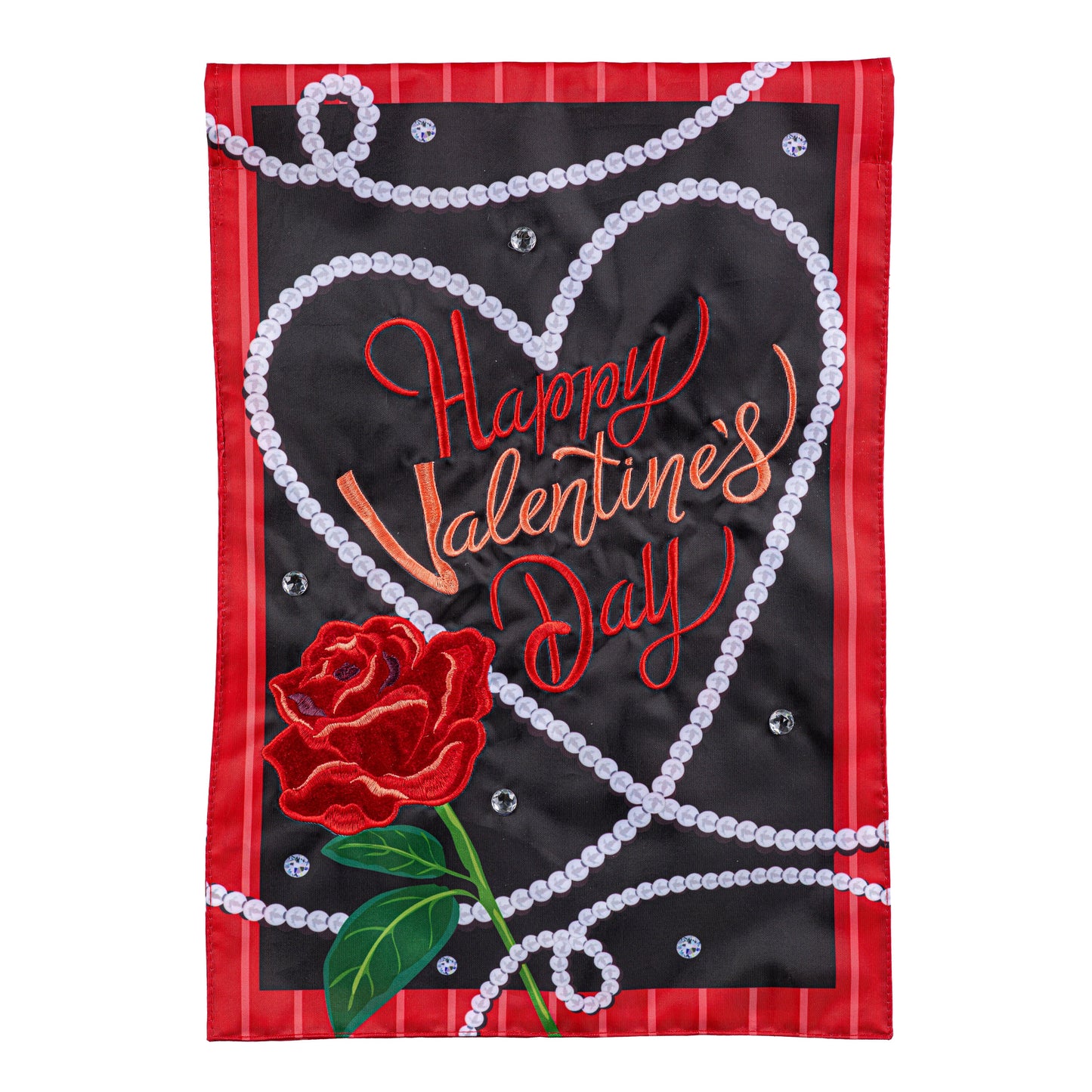 Valentine's Day Pearls Applique Garden Flag