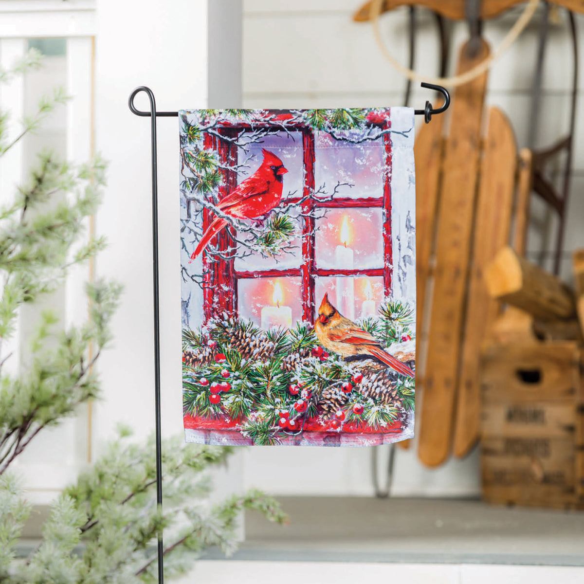 Cardinals in the Window Garden Suede Flag
