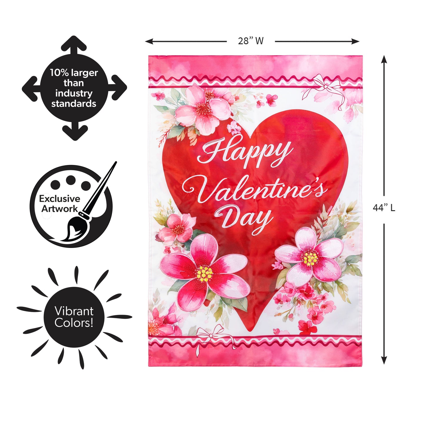 Happy Valentine’s Day Heart Applique House Flag
