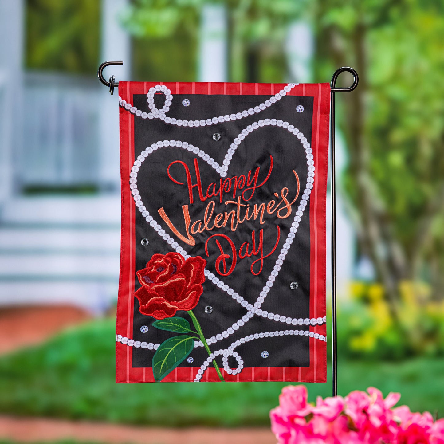 Valentine's Day Pearls Applique Garden Flag