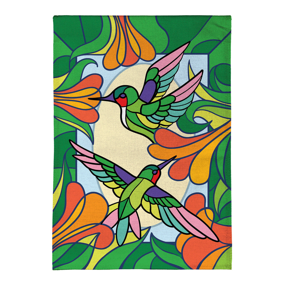 Stained Glass Hummingbirds Burlap House Flag