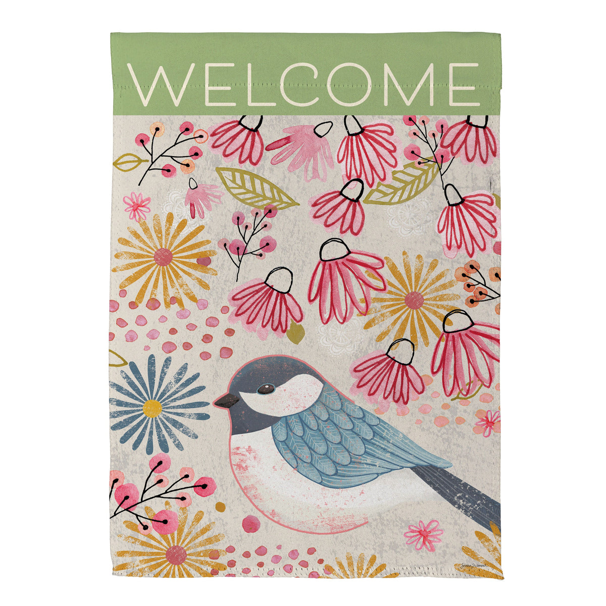 Pastel Doodles Chickadee Suede Garden Flag