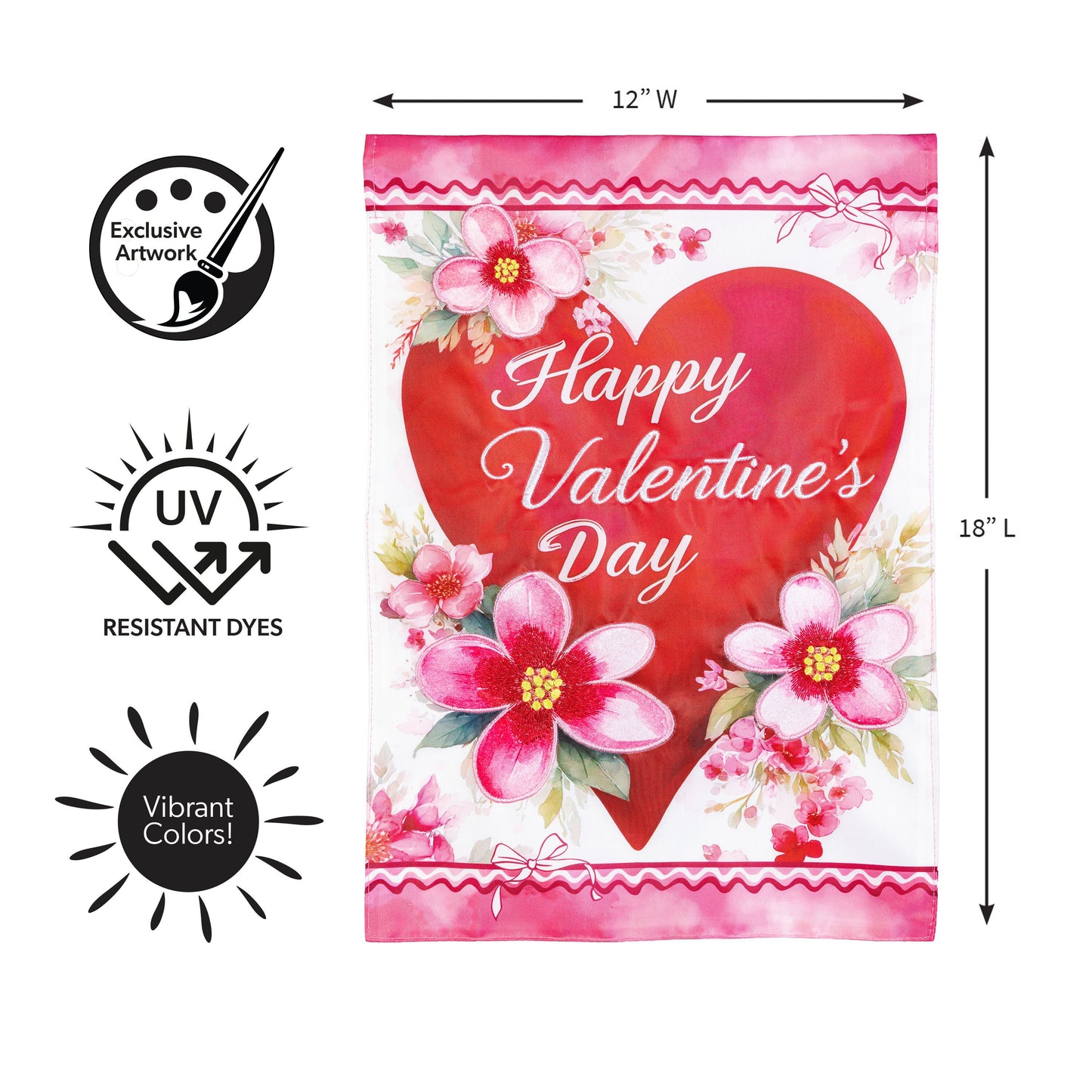 Happy Valentine’s Day Heart Applique Garden Flag