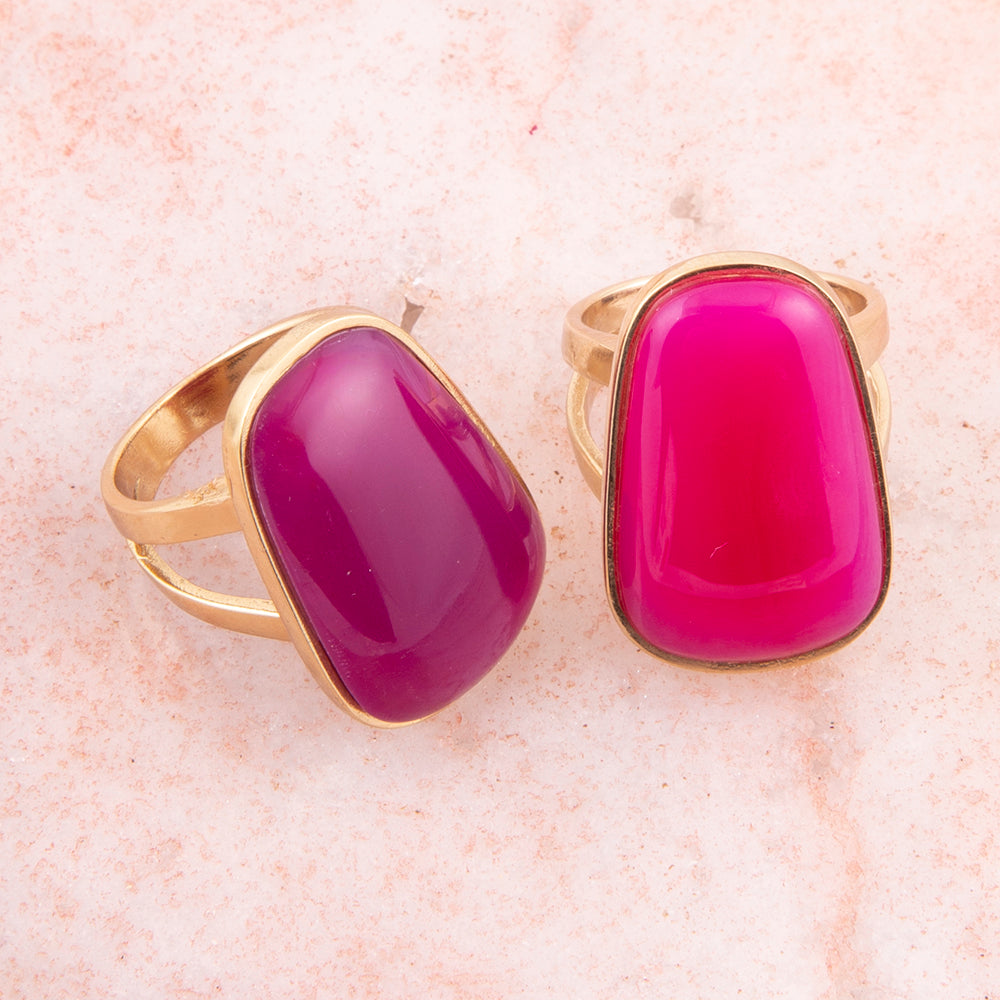 Madeleine Pink Agate Golden Ring