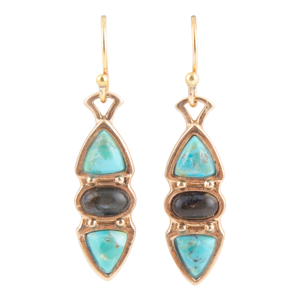 Blue Turquoise and Grey Labradorite Golden Drop Earrings