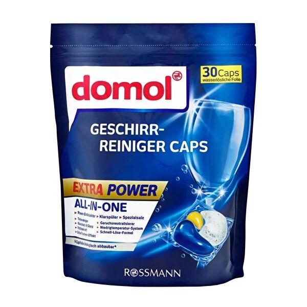 Domol All-in-One Dishwasher Detergent Pods - 30 Count - Powerful Cleaning, Rinse Aid, Water Softener, and Glass Protection