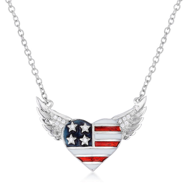 Avera .14 Ct Patriotic Winged Heart Necklace with CZ Accents