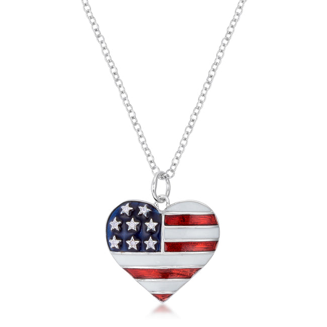 Avera Stars and Stripes Necklace with Cubic Zirconia Pendant