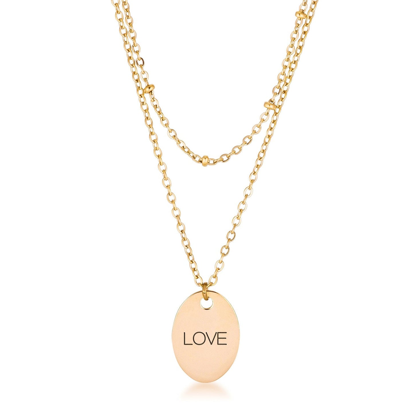 Avera Double Chain Love Necklace In Polished Gold Finish
