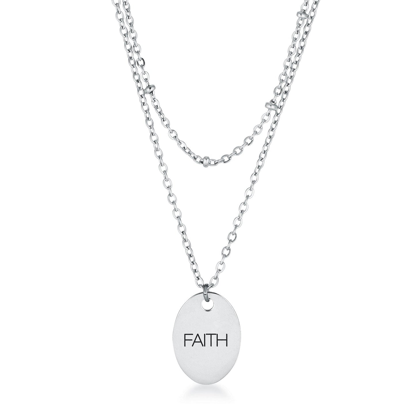 Avera Double Chain Faith Necklace In Sterling Silver
