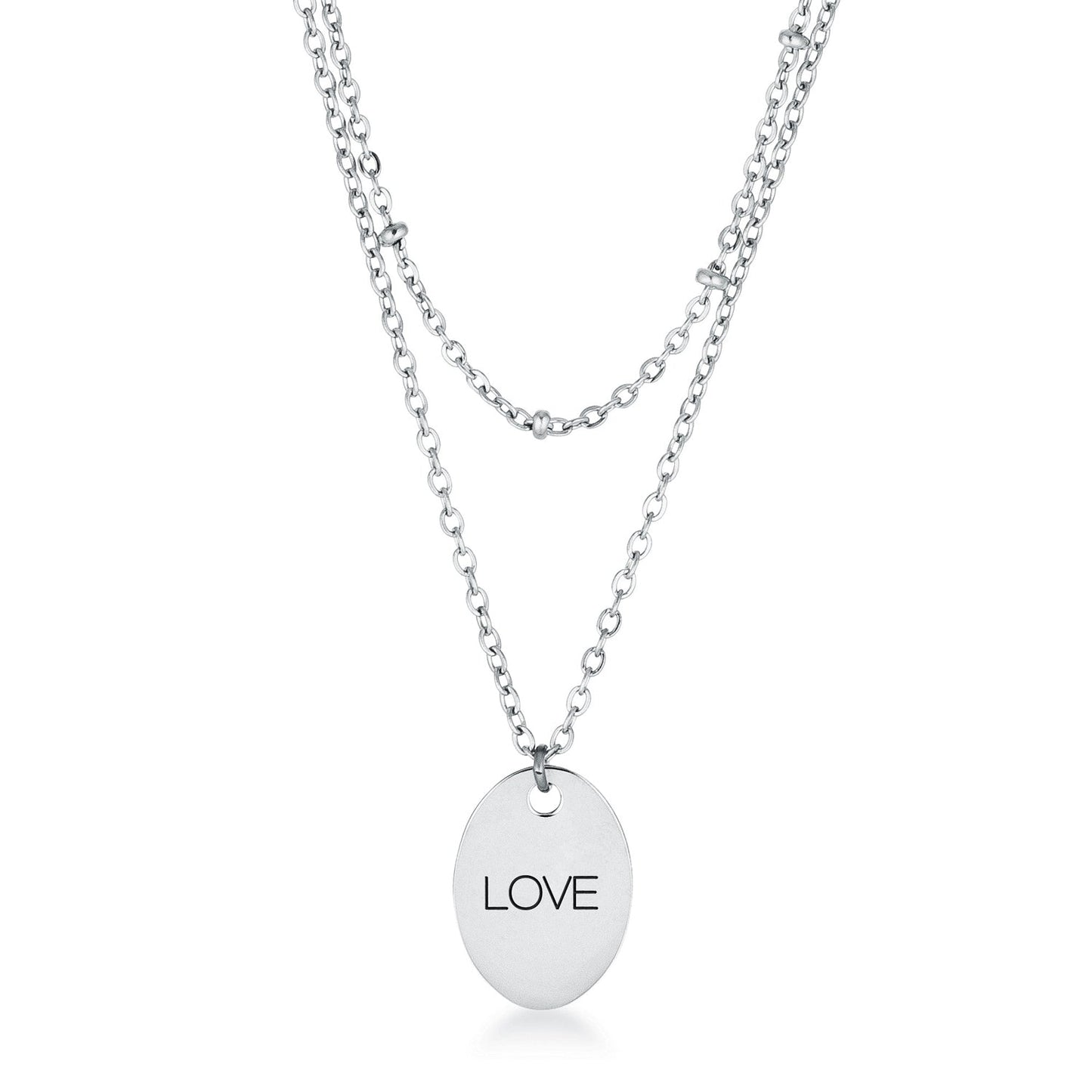 Avera Double Chain Love Necklace In Polished Silver