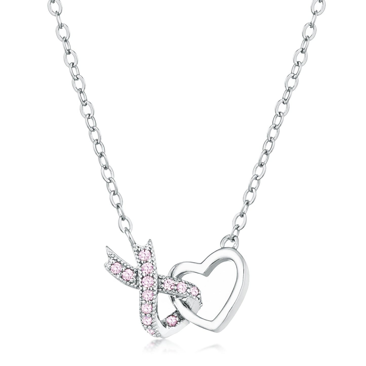Avera Interlocking Heart Ribbon Pendant Necklace in Silver