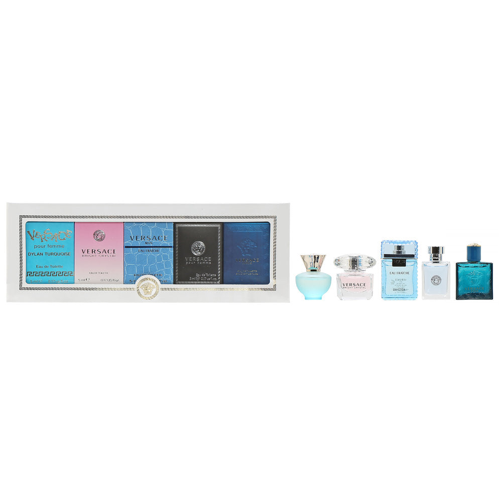 Versace 5 Pcs.Miniatures Set: Eros Pour Homme Dylon Turquoise Bright Crystal Edt Eau Fraiche Edt And Eros Edt Of 5Ml M. Perfume By For