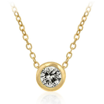 Avera Solitaire Bezel Cubic Zirconia Pendant Necklace Gold