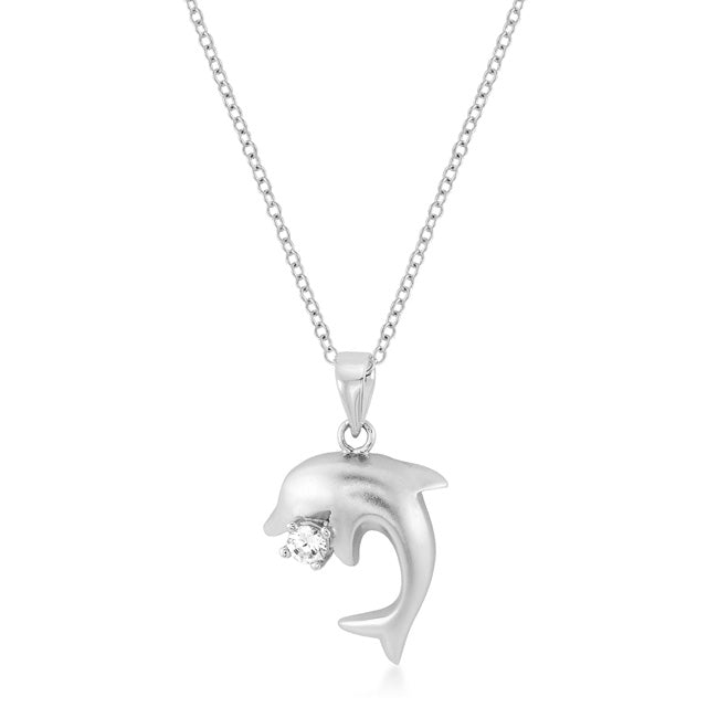 Avera Matte Dolphin Pendant Sterling Silver Necklace