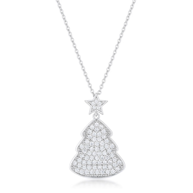 Avera Christmas Tree Drop Necklace in Polished Silver