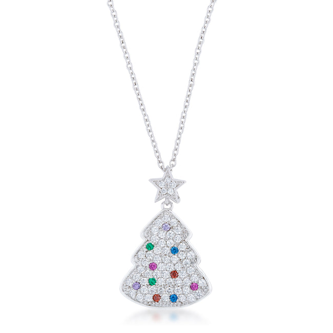 Avera Christmas Tree Drop Necklace in Polished Silver