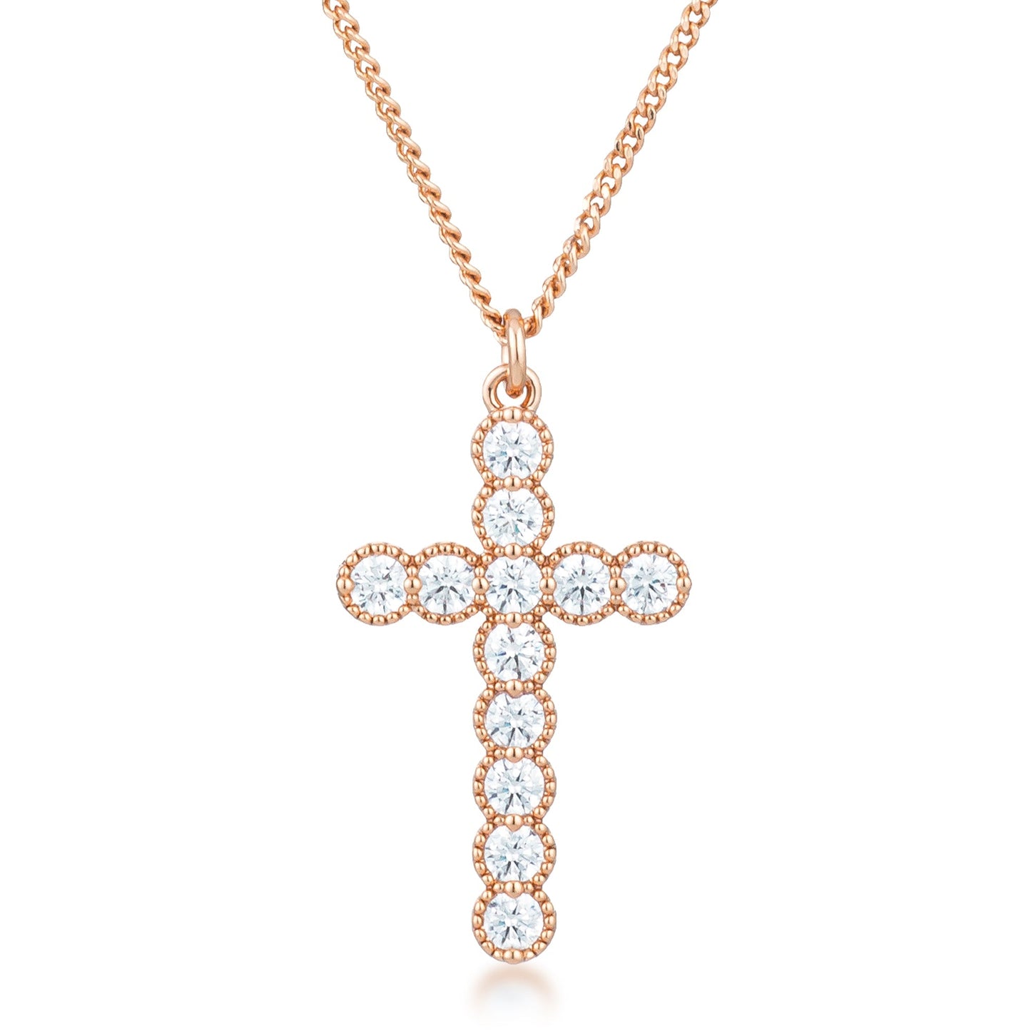 Avera Micro Beaded Plated CZ Cross Pendant Necklace