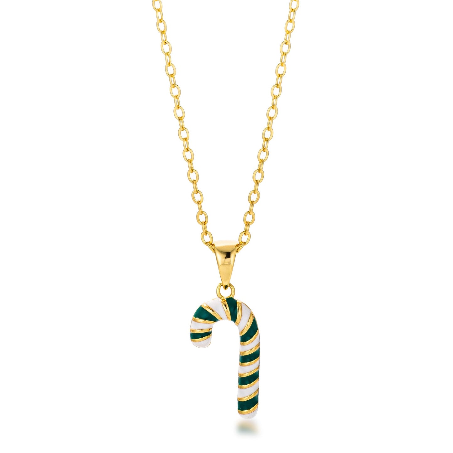 Avera Enamel Candy Cane Necklace In Gold Tone