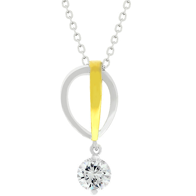 Avera Two-Tone Finish Raindrop Cubic Zirconia Pendant Necklace