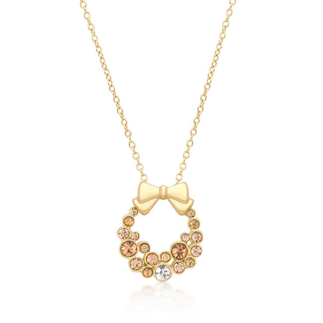 Avera Holiday Wreath Crystal Pendant Necklace in Gold