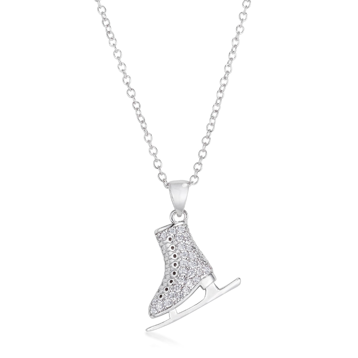 Avera Delicate .4Ct Plated Ice Skate Pendant Necklace