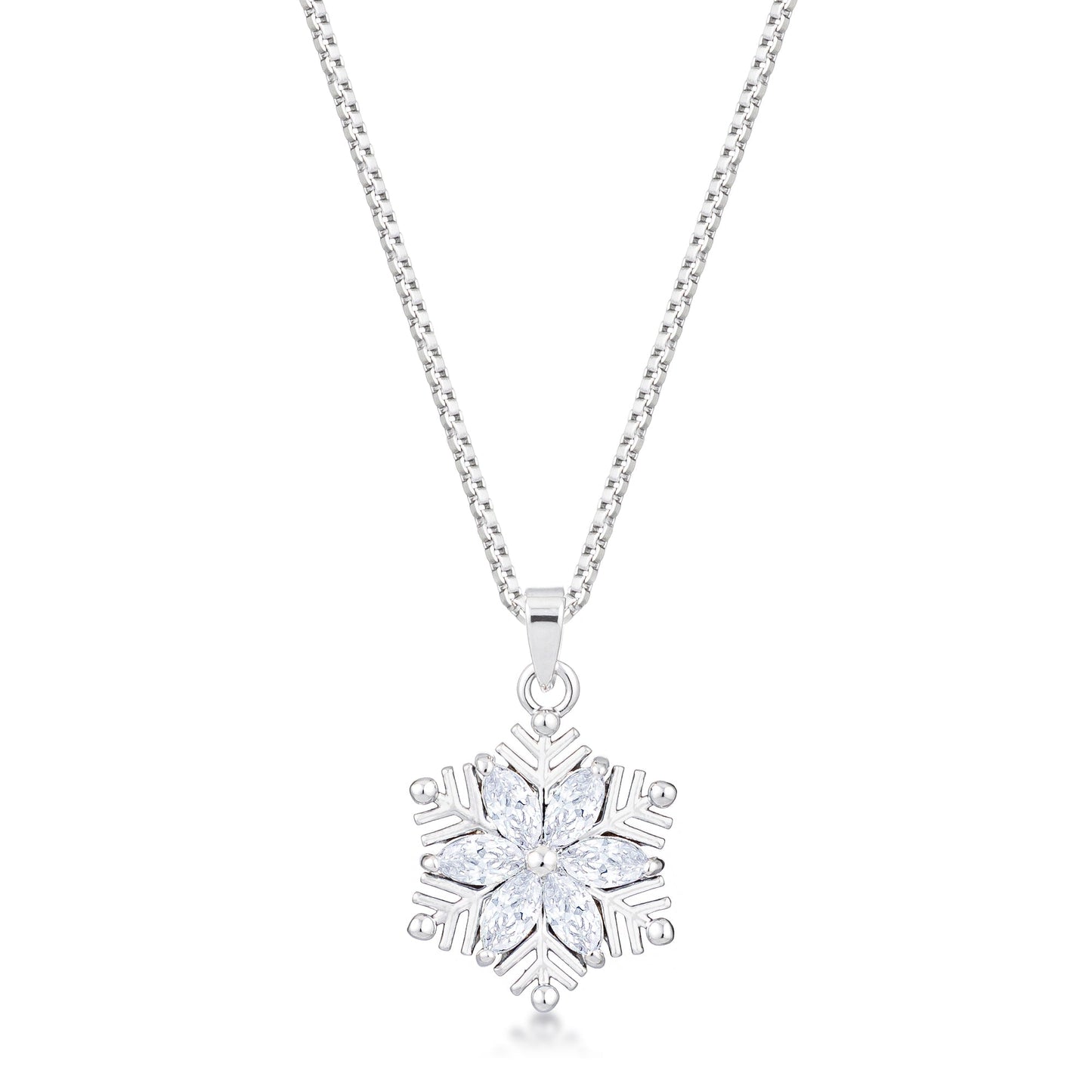 Avera Brilliant Marquise Snowflake Pendant in Sterling Silver