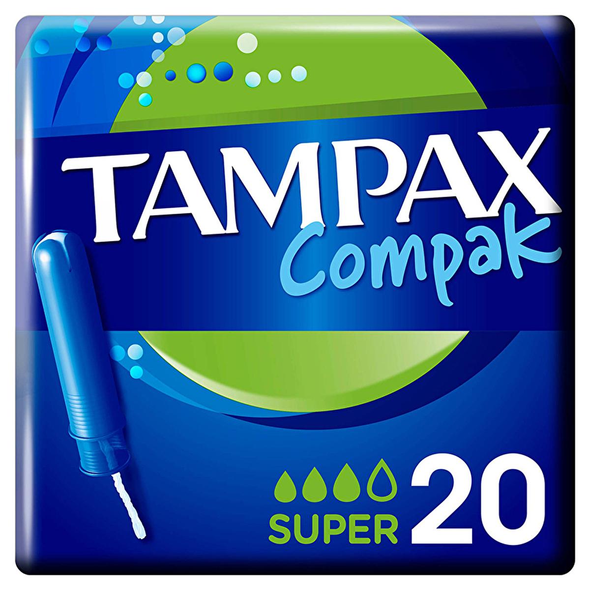 Tampax Compak Tampons with Applicator - 20 Count, Comfortable and Secure Period Protection