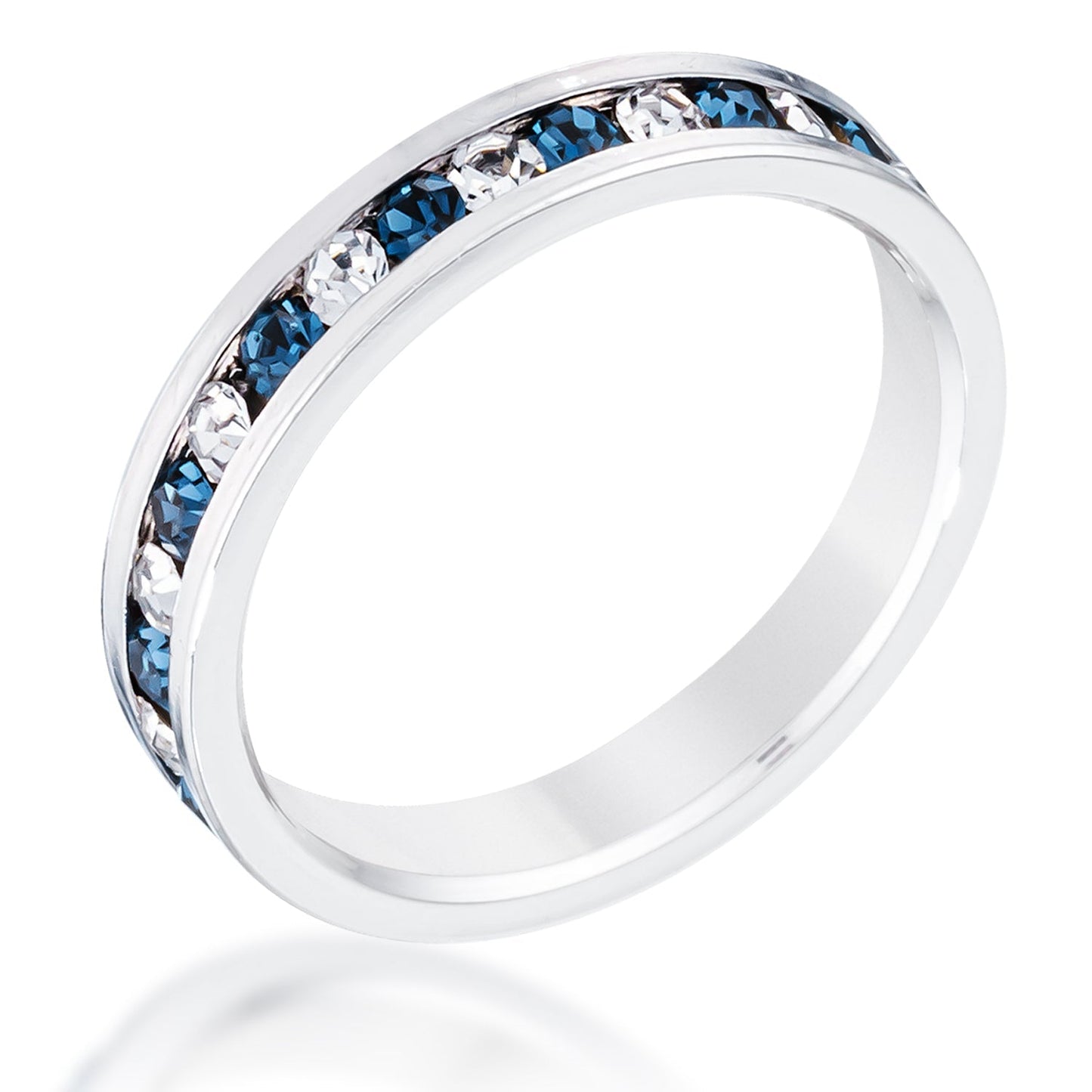 Avera Clear and Blue Alternating Crystal Eternity Ring