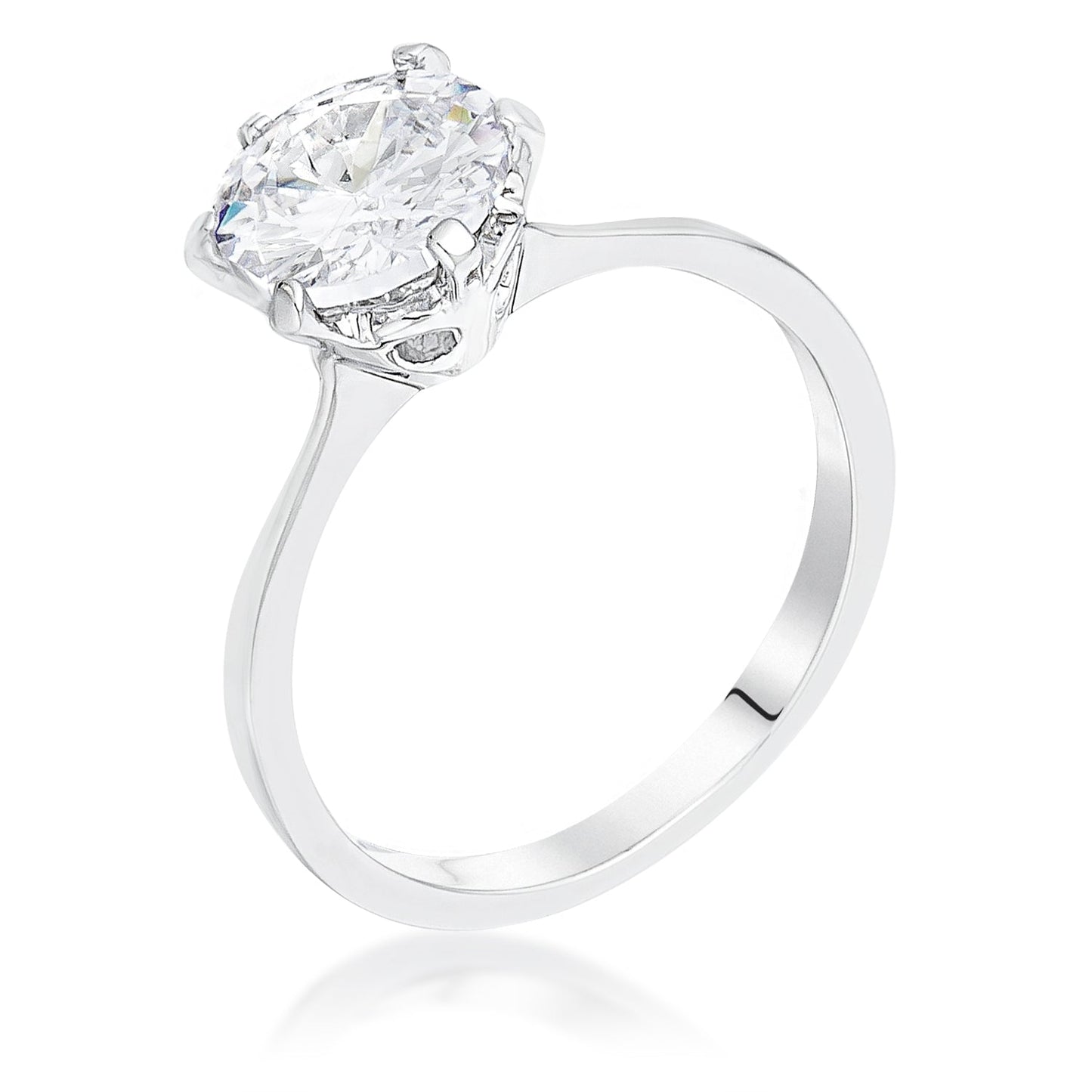 Avera 2Ct Round Cut Scallop Solitaire Engagement Ring in Silver