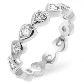 Avera Heart Eternity Ring In Polished Sterling Silver