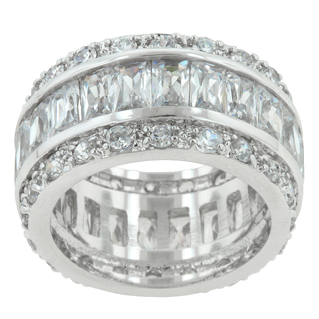 Avera Triple Row Zircon Eternity Ring in Polished Silver