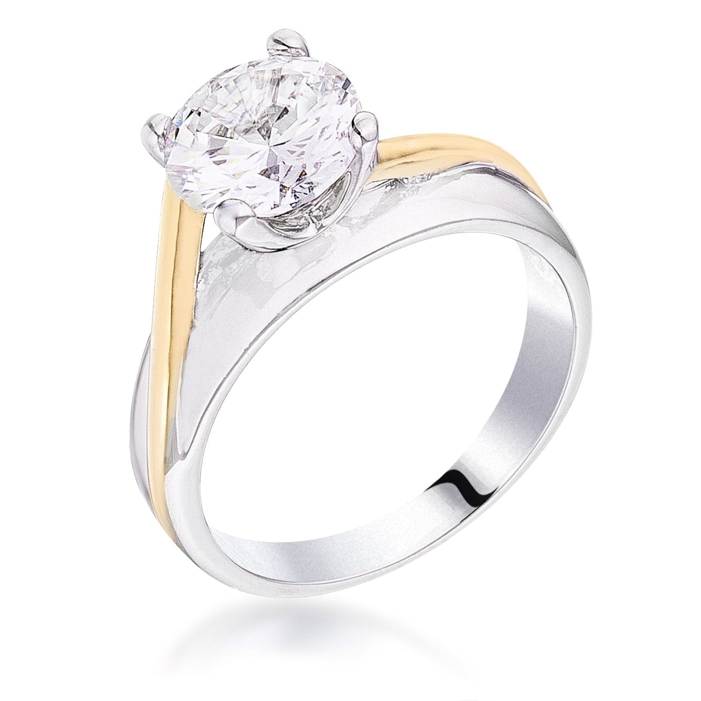 Avera Two-Tone Finish Solitaire Engagement Ring Size 5 Silver