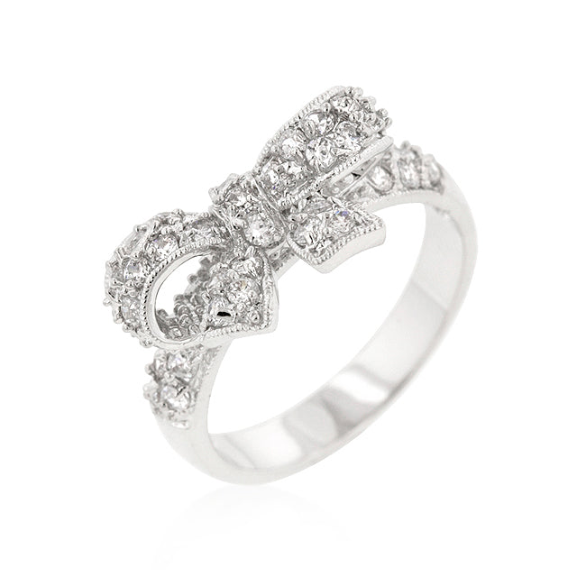 Avera Ribbon Shoelace Fashion Ring in Silver Tone