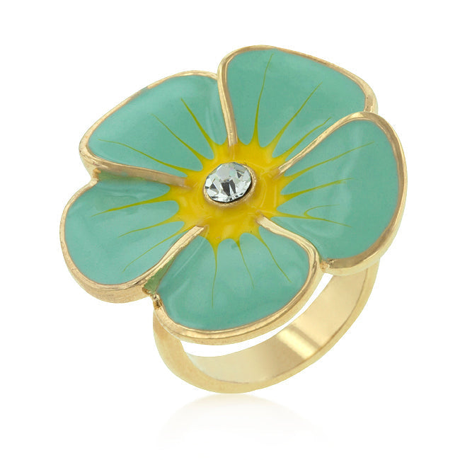 Avera Floral Bezel Set Engagement Ring Set in Silver Tone