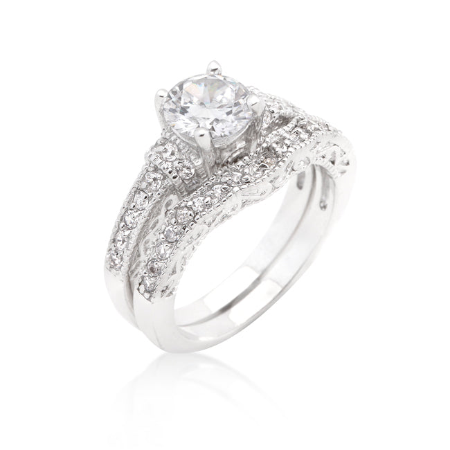 Avera Art Deco Round Cut Bridal Set in Radiant Silver