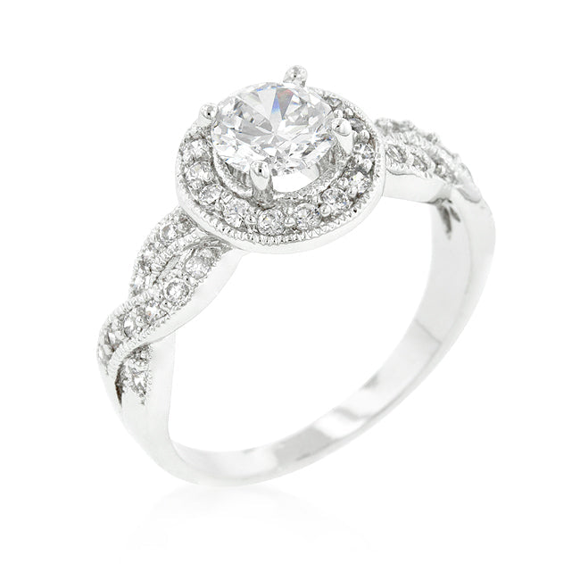 Avera Round Cut Halo Engagement Ring in Sterling Silver