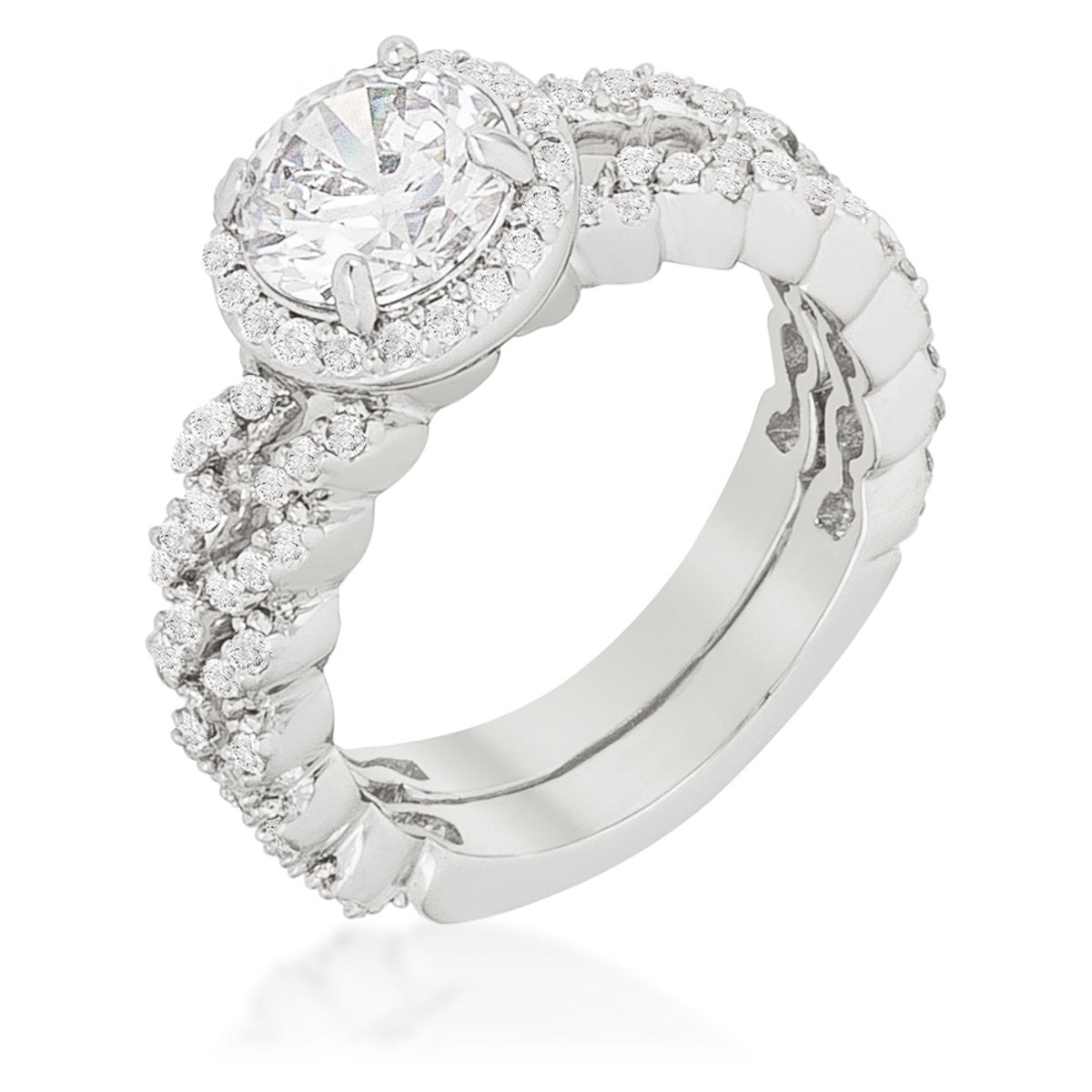 Avera Zig Zag Wedding Set With Silver Tone Finish