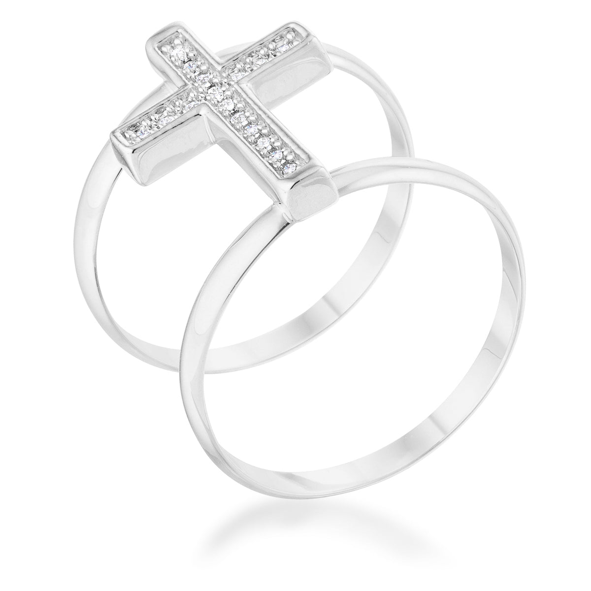 Avera Francis 0.08ct CZ Contemporary Cross Ring in Gold