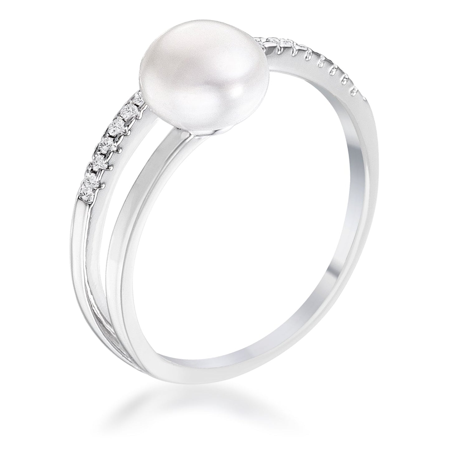 Avera .15Ct Plated Freshwater Pearl Ring With Cz Micro Pave Band