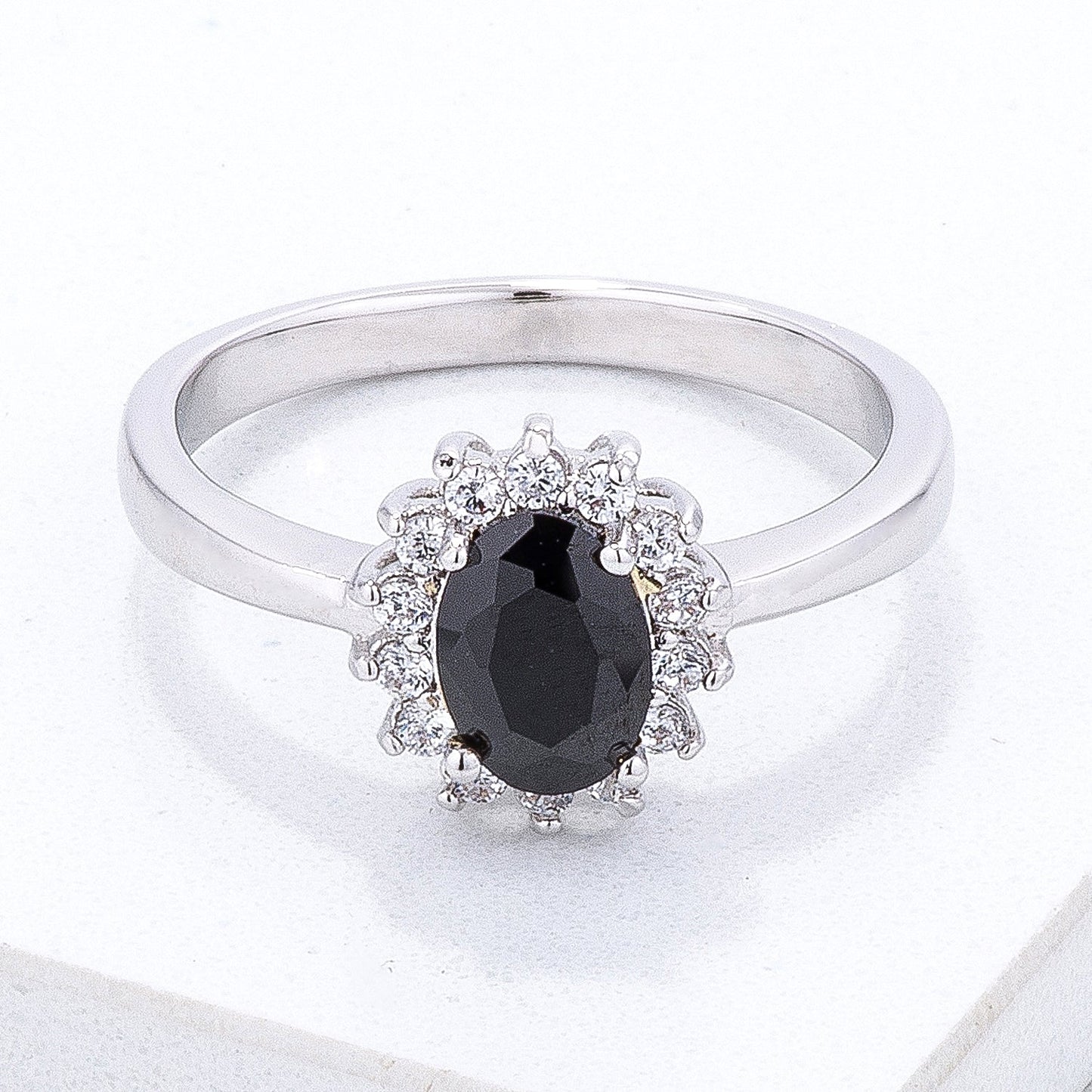 Avera Petite Oval Ring With Black Cubic Zirconia