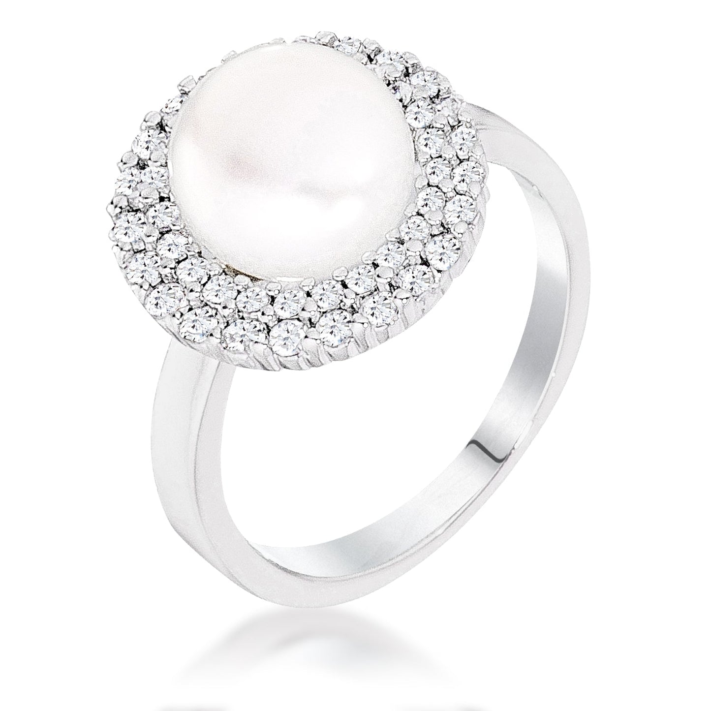 Avera Ethereal Pearl Double Halo Cocktail Ring in Silver