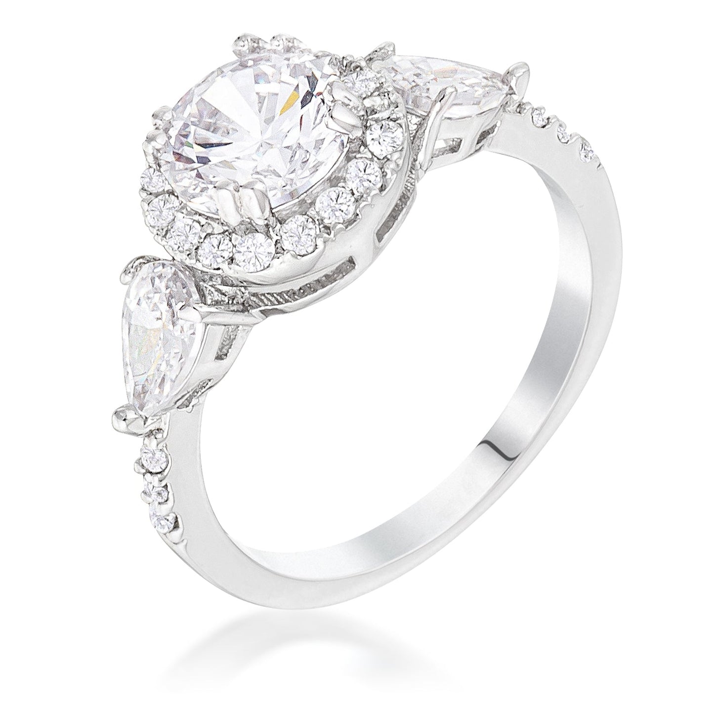 Avera 3-Stone Cz Round Halo Pear Engagement Ring In Silver