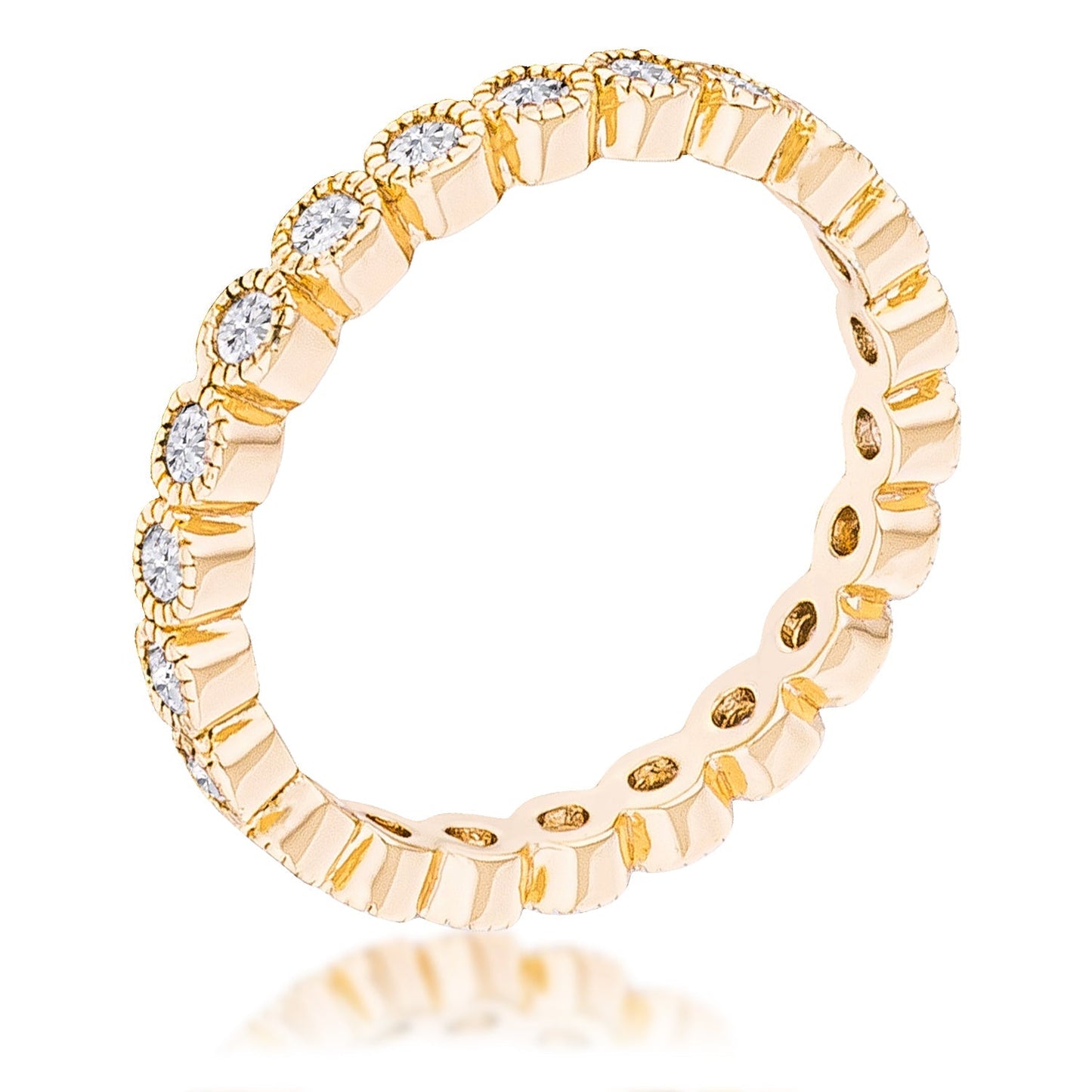 Avera Dotted Cz Round Bezel Eternity Ring In Pink