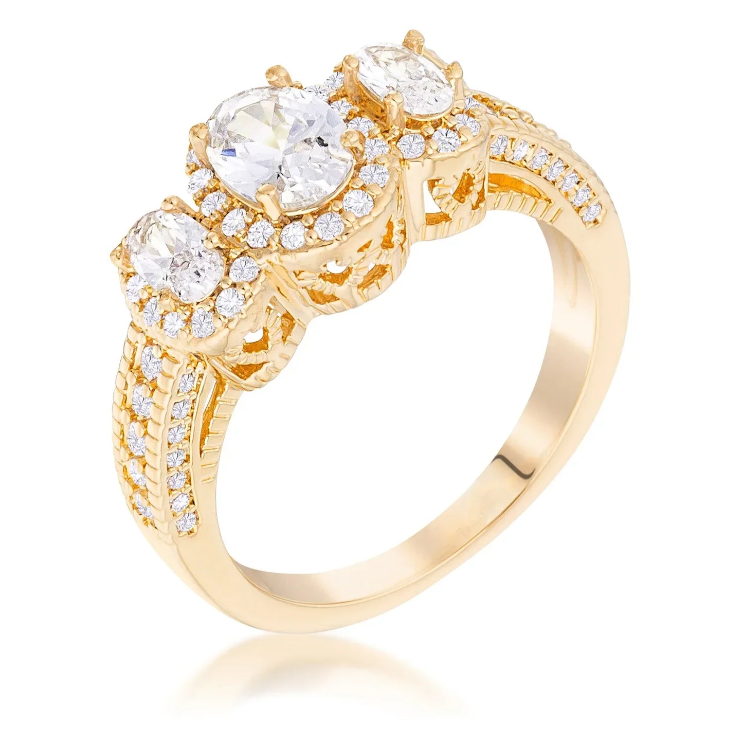Avera 3-Stone Oval Cut Cubic Zirconia Halo Ring