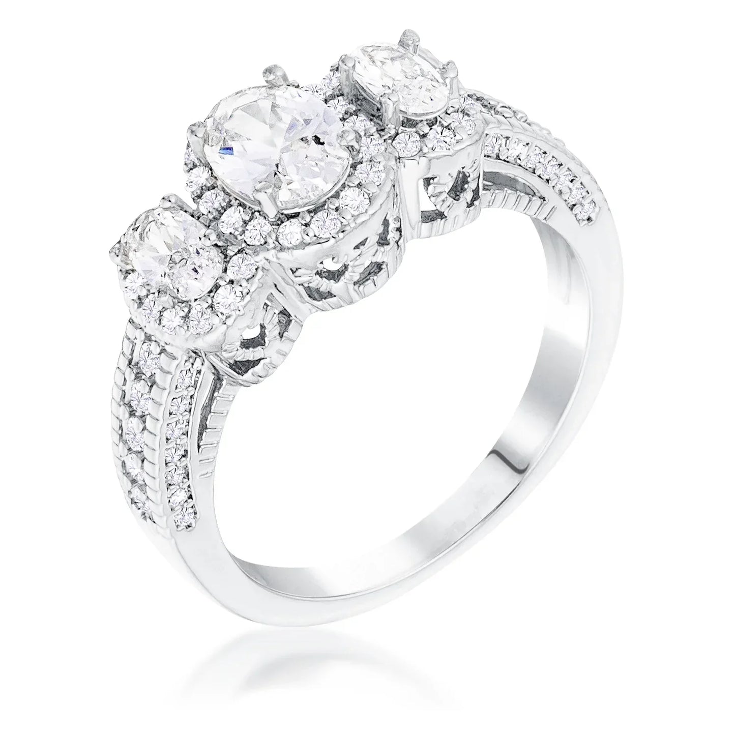 Avera 3-Stone Oval Cut Cubic Zirconia Halo Ring